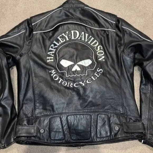 Mens Harley Davidson 3 in 1 reflective Willie G Skull Leather Jacket - Picture 14 of 14